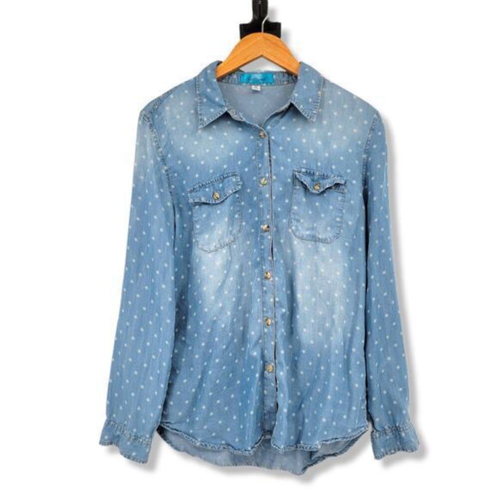 Buttons Women's Floral Chambray Button Down Blouse Size‎ Medium